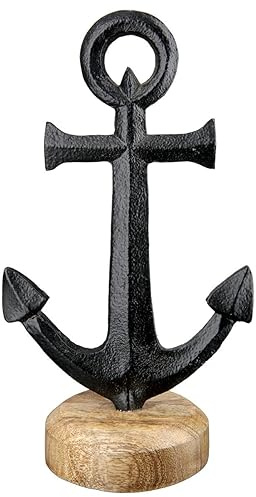 ELBSCHLUCK GILDE Anker schwarz, Metall Aluminium auf Base aus Mangoholz Höhe 15 cm Deko maritim