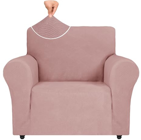 Ystyle Weicher Elastisch Sofabezug 1 Sitzer, Grau Rosa | Sofaschoner Rutschfest, Universaler Couch Überzug mit Armlehnen, Moderne Sofa Cover, Waschbarer Sofahusse für Wohnzimmer