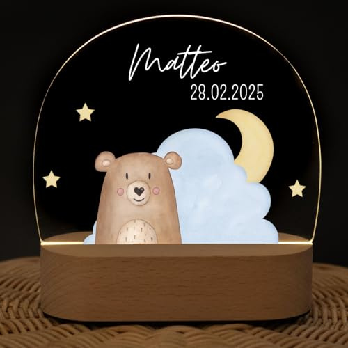 wunderwunsch® - Personalisiertes Nachtlicht für Babys - Individuelle Nachttischlampe für Kinder - Personalisierte Geschenke Kinder - Babygeschenk - Geschenk zur Geburt (Bär)