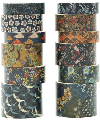 KAVI' S 12 Rollen Kyoto Charme Washi Tape Set Klebeband Papier Dekorativ Masking Tape Klebeband Bunt für Scrapbooking Handwerk Handwerk (Azure Tranquility)