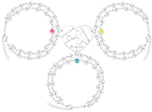 JunyiDIY Juego de 3 pulseras de cadena de corazón para mujer, regalo de graduación, rompecabezas de corazón, pulsera de amistad, nombre personalizado, 3 pulseras personalizadas para mejores amigos