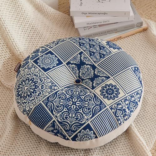BURLOE Böhmen Flaches Sitzkissen Aus Stroh Futon, Japanischer Stil, Geflochten Rattan Rundes Kissen Für Yogamatte Weicher Pouf Tatami Bodenkissen,3,60cm