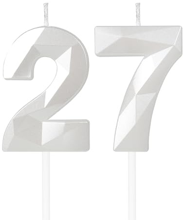 Weiße Kerzen zum 27. Geburtstag - 3D Zahl 27 Kerze für Kuchen, Junge Mädchen Geburtstag Dekorationen, Kuchendekorationen für Geburtstagsfeier Hochzeitstag