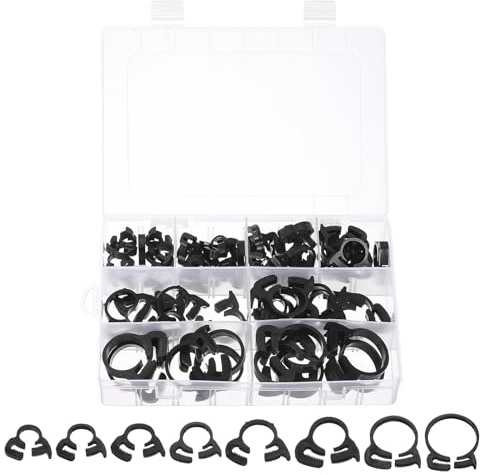 sourcing map 1 Set 60 Pcs Plastic Adjustable Double Snap Grip Hose Clamps(6.1-6.6mm, 8.1-8.6mm, 9.0-9.9mm, 12.3-14mm, 13.8-15.4mm, 16.3-18.1mm, 21.5-23.5mm, 24.5-26.1mm), Black