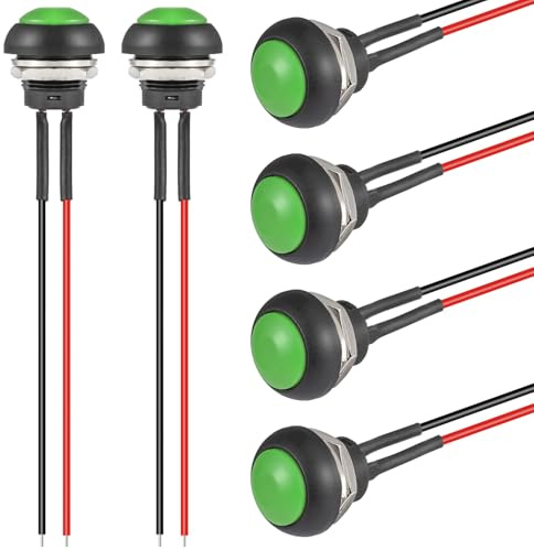 VEXUNGA Pulsador Interruptor 12MM Redondo Mini Pulsadores Momentáneo Interruptores 12V Impermeable Electricos Pequeño Coche Botón SPST ON OFF 3A/250V con Linea (6 Piezas)