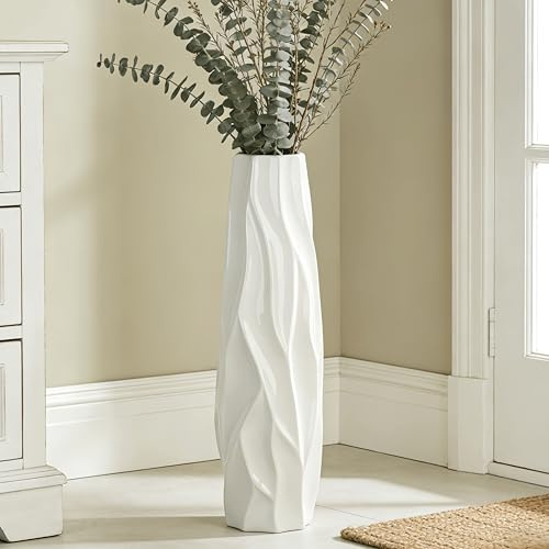 JIDOFUE Weiße Keramik Vase 28 Inches/71 cm Tall Floor Flower Vase Halter Dekorative Große Vasen für Tisch Centerpieces Regal Home Decor Getrocknete Wohnzimmer Blumen Arrangement Einfache