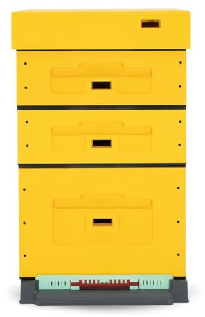 LYSON Bienenbeute Styropor Dadantbeute Dadant Blatt Beute OPTIMA Bienenstock-Set mit niedrigem Varroa-Kunststoffboden (GELB) für die Selbstmontage (Passende Rahmen:47×43,5x30cm;47×43,5x15,9cm)