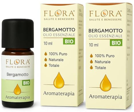 FLORA Bergamotto Olio Essenziale BIO‑CODEX pack da 2 Pz da10 ml – 100% puro naturale e totale proveniente da coltivazioni biologiche controllate
