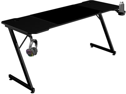 Mars Gaming MGD-X160, Mesa Gaming Ergonómica, Superficie en Fibra de Carbono, Estructura Metálica, Alfombrilla XXL, Soporte Auriculares y Bebida, Gestión Cableado, Escritorio Gaming 160x60cm, Negro
