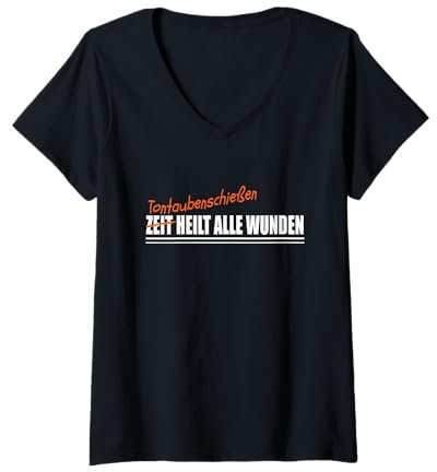 Damen TONTAUBENSCHIEßEN TONTAUBEN-SCHÜTZE T-Shirt mit V-Ausschnitt