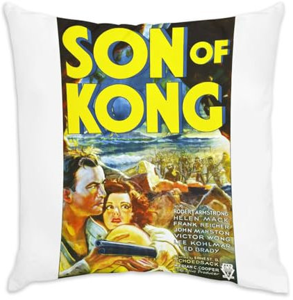 Kissenbezug, aus weißem Samt, altes Filmposter Der Sohn von Kong, Retro, Kinoposter, Vintage, 40 x 40 cm, samtartige Haptik