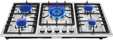 Cuisinière à gaz, 5 feux, pour propane/gaz naturel, contrôle autonome, plaque de cuisson à gaz encastrable en acier inoxydable, pour cuisine domestique ou commerciale