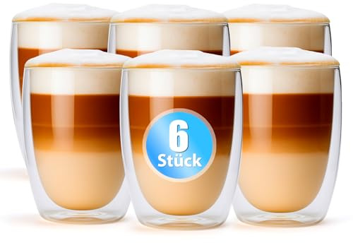 BigDean 6 Doppelwandige Latte Macchiato Gläser 300 ml Kaffeegläser Tassen | aus Borosilikatglas und in Geschenkverpackung