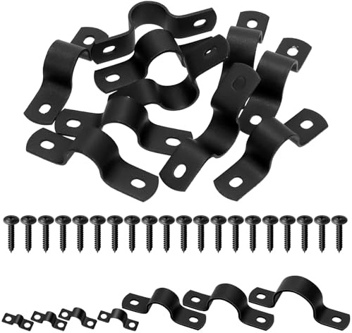Tanstic 10Pcs Black Two Hole Pipe Strap, 3/4” Two Hole Strap U Bracket Rigid Pipe Strap Pipe Strap Clamp with Phillips Modified Truss Head Wood Screws for Fixing Pipe, Conduit, U Bracket