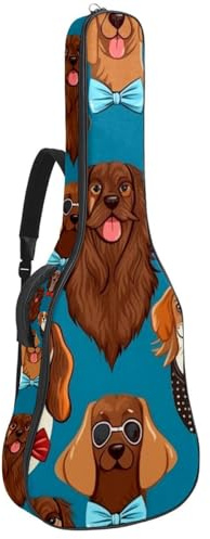Gepolsterte Gitarrentasche für Akustikgitarre mit niedlichem Hund, für E-Bass, Konzertgitarre, Mehrfarbig 04, 42.9x16.9x4.7 in, Lässiger Tagesrucksack