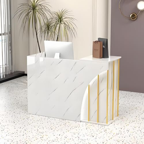 Snaweo Empfangstheke, Empfangstresen mit verschließbarer Schublade, mit LED-Licht, Holz-Rezeptionstheke, Rezeptionstheke für Bekleidungsgeschäft, Lobby usw.(White Stone Pattern,120cm/47in)