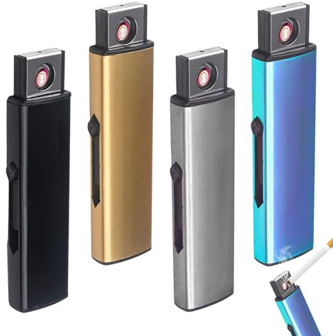 LEKEFETO Mechero electrónico de tormenta, 4 Unidades, Resistente al Viento, con Puerto USB, Encendido de Doble Cara, sin Llama, Recargable por USB, sin Gas