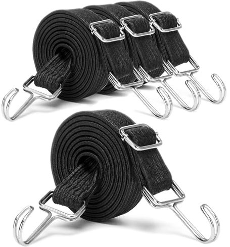 Breit Gepäckspanner, 4 Stück Verstellbar Spanngummi mit Haken, 2M Gummi Expander Gummizug, zum Fahrrad, Motorrad, Transporter (Schwarz)