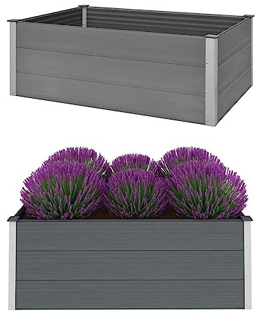 Festnight Hochbeet WPC 150x100x54 cm Hochbeete für Garten Balkon Terrasse Kräuterbeet Pflanzkübel Gemüsebeet Hochbeet Grau Blumenkasten Pflanzkasten
