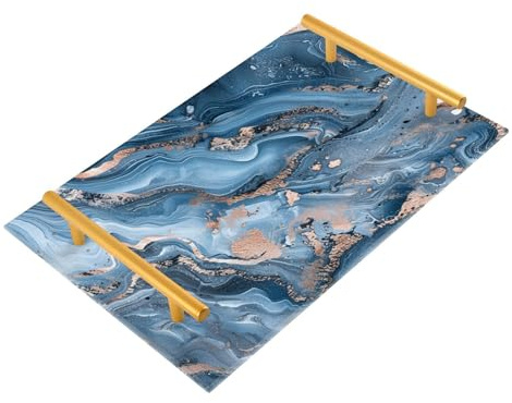 Bandejas decorativas para servir con diseño de mármol abstracto con asas, asas para joyas, perfumes, para cocina, servir charolas para decoración