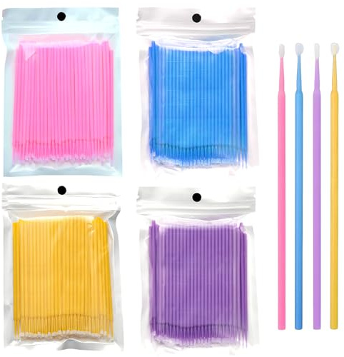 400 Stücke Wimpernbürstchen, Wimpernbürste, Lippenpinsel, Lacktupfer Micro Applikatoren Pinsel, 4 Farbe Einweg Wimpernverlängerung Pinsel Für Make-Up, Dental Und Oral