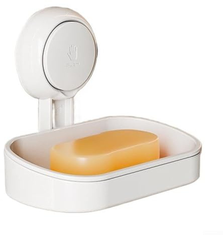 Jabonera de baño con ventosa para instalación sin taladro, organizador de doble capa que proporciona almacenamiento y drenaje de agua, adecuado para baño y lavandería (modelo clásico)