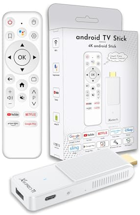 GREVA Clé TV 4K Ultra HD Streaming 2025, Android 14.0 TV Stick avec GG Assistant Télécommande Vocale, Android TV Box Smart Streaming Media Player, 2 Go 16 Go HDR/AV1/2,4G/5G WiFi 6/BT 5.0 Blanc