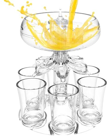 Yumneo 6 Shot Glass Dispenser and Holder | Drinks Tipple Cocktail Beer Dispenser | Acrylic Touchless Shot Pourer for Juice Spirits Cider Whiskey Cocktail, Fun Bar Accessories