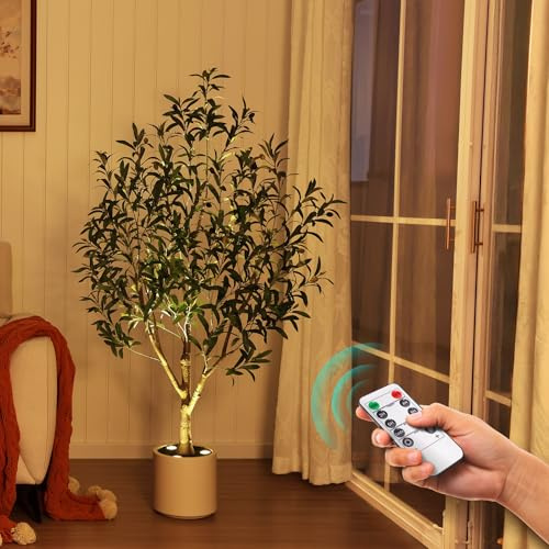 VeriNatural Olivenbaum Künstlich 150cm – Künstliche Pflanze Kunstbaum mit 36 Früchten & Weißer Topf – Deko Kunstpflanze groß künstlicher Baum für Wohnzimmer Balkon Schlafzimmer, VN214