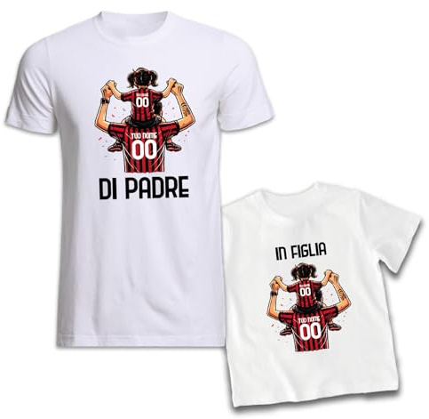 D&Vlab Coppia di T-Shirt Maglie 100% Cotone Magliette di Padre in Figlia Idea Regalo per Il papà Squadre Rosso Neri Milanisti