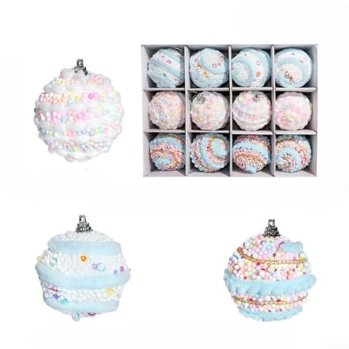 12 adornos de bolas de Navidad de espuma pastel, bolas ligeras de 2.36 pulgadas en azul suave, rosa, blanco para corona de árbol, guirnalda de decoración navideña