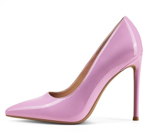 GENSHUO klassiska högklackade, spetsiga stilett mid-höga klackar för kvinnor, dam högklackade pumps 10 cm festklänning pumps skor lackläder, storlek 35-42 EU