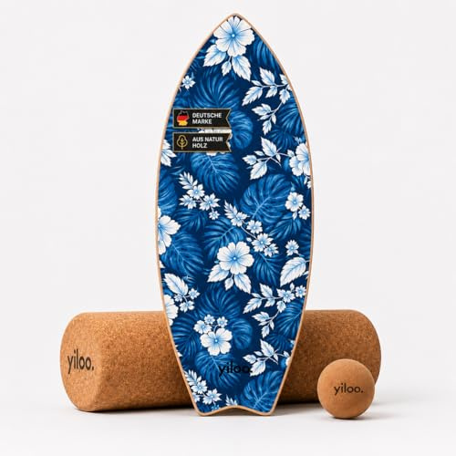 YILOO Hawaii Balance Board aus Holz – Gleichgewichtstrainer mit Rolle & Balance Ball – Handgefertigt & rutschfest für Core Training, Fitness, Surf & Koordination – bis 150 kg