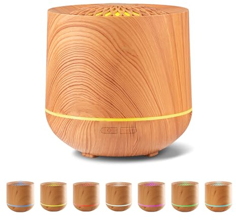 Diffuser, 300ml Ultrasonic Aroma Diffuser for Essential Oils, Cool Mist Oil Diffusers with 7-Color LED Light & Auto Shut-Off, Diffusers for Home and Office