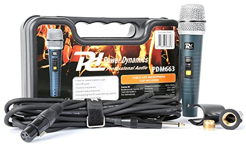 Power Dynamics PDM663 Wired Dynamic Vocal Microphone with Case, On/Off Lock Switch, Cardioid Pattern, and 5m XLR to Jack Cable, Dynamic Microphone, Wired Microphone