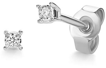 Orovi - Pendientes redondos para mujer con 2 diamantes naturales en un engarzado de garras - Pendientes clásicos atemporales en oro bicolor/oro blanco de 9 quilates (375/1000), Oro blanco, Diamante