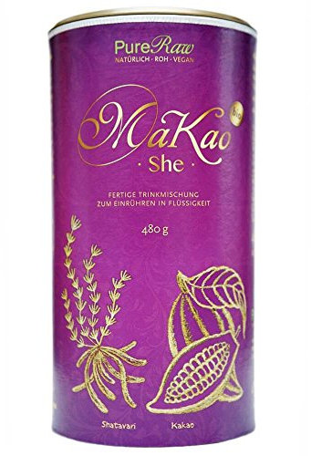 RawKao She Shatavari Trinkschokolade ohne Zucker (Bio Roh Vegan) Moon Milk Getränkepulver Heiße Schokolade Kaffeeersatz Kakao Pulver Energy Drink für Frauen - Cacao Drink Powder | PureRaw 480g