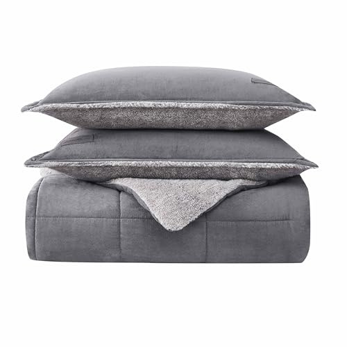 Eddie Bauer - Queen Comforter Set, Microsuede Bedding with Soft Sherpa Reverse, 3 Piece Bed Set with Matching Pillowcases (Sherwood Grey)