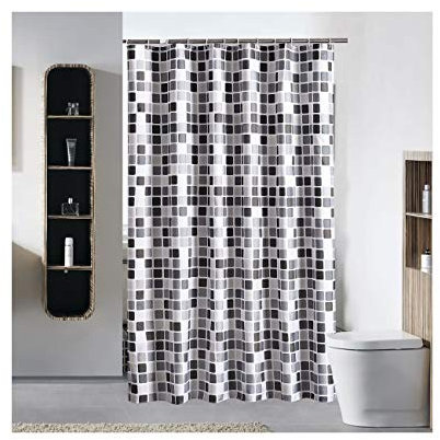 Bishilin Anti Schimmel Duschvorhang Waschbar 220x200 Schwarz Weiß Gitter Bad Vorhang für Badezimmer Polyester-Stoff