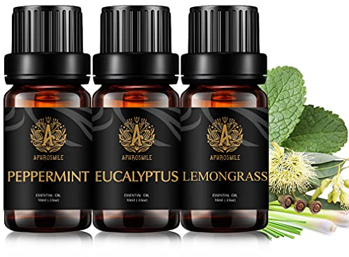 Aromatherapie Eukalyptus ätherisches Öl Set für Diffusor, 3x10ml Therapeutic Grade Lemongrass ätherisches Öl Kit für Kerzen & Seifenherstellung, 100% reine Pfefferminze ätherische Öle für Massage