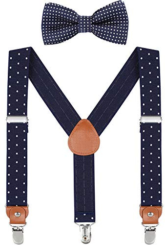 WELROG Barn Barn Braces Bowtie Set - Y-formad justerbar hängslen med silkesrosetter av WELROG
