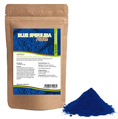 Mynatura Blaue Spirulina-Pulver I Blue Spirulina I Mikroalge I Algen I Natürlicher Fabrstoff I Sodium Citrate I Trehalose (1 x 30g)