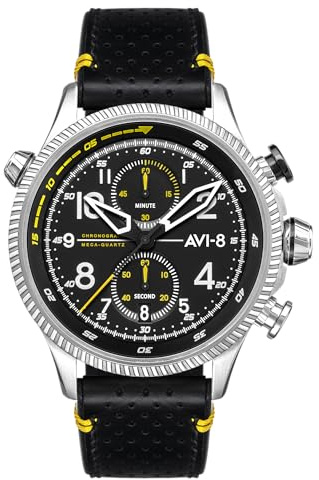 Hawker Hunter, Duke Chronograph, Halton analog kvartsur för män med läderrem AV-4080-01, Svart, Kronograf