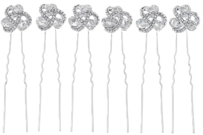 6Pcs Braut Hochzeit Haar Pins Strass Haar Clip Kristall Vintage U Förmigen Haarnadeln Haar Zubehör Für Frauen Brautjungfern Mädchen Silber