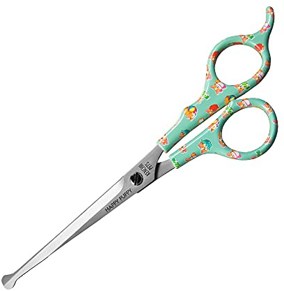 Kenchii Happy Puppy Ball Tip Shears Trimming Scissors for Dogs | Pet Grooming Puppy Essentials | Stainless Steel Shears with Blunt Tip | 6.5 In