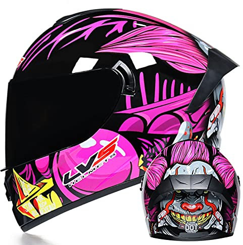 Persönlichkeit Motorradhelm, Motorradintegralhelm mit integrierter Sonnenblende und klappbarem Visier Adult Herren und Damen Motorrad helme Sturzhelm ECE-geprüfter,8,XL 61~62cm