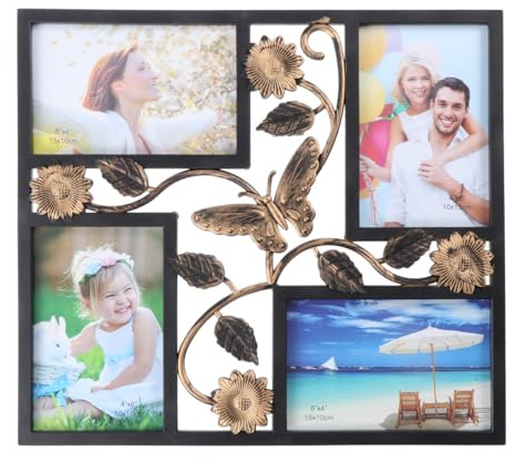 ULTNICE Decorative 4 Opening Wall Hanging Photo Frame with 3D Flower Collage Design Resin Material Easy to Install 13.18X11.81X0.43 Inches Family Picture Frame for Home D Cor