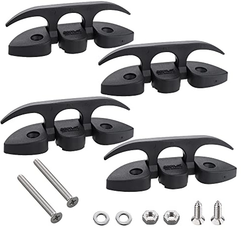 4 Pcs 5 Folding Cleat, Flip-up Dock Cleat with Long Screws and Short Screws(M6). Marine Grade Nylon, Black, 2 Holes