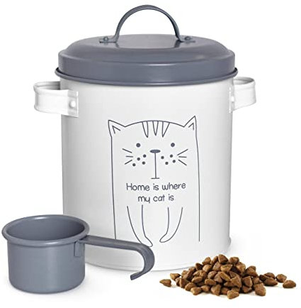 Sendez Dry Food Container with Lid and Spoon Metal Tin Pet Food Storage Container Cat Food Box Food Storage Cat Food Storage