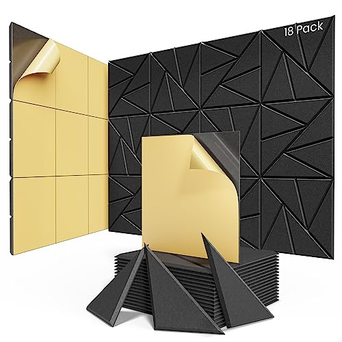 18 Pack Acoustic Panels with Self-Adhesive, 12X 12X 0.4Sound Proof Foam Panels, Sound Panels High Density, Soundproof Wall Panels for Home Studio Office-Black